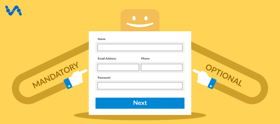 Required form fields on the landing page