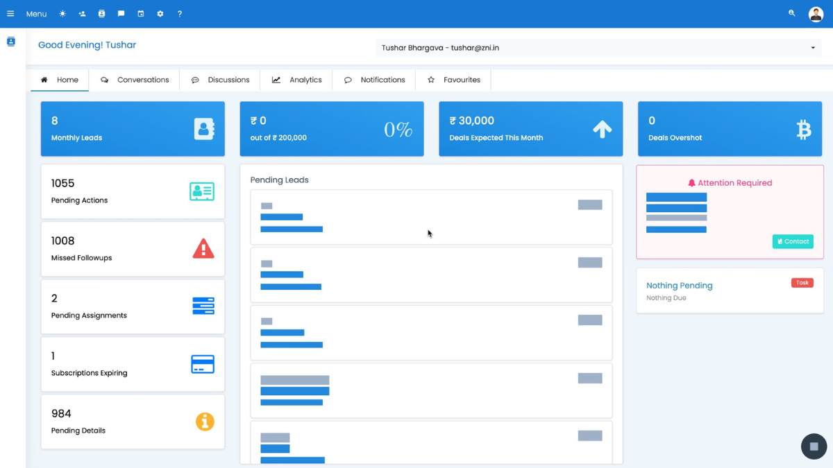 ZNICRM Dashboard Preview