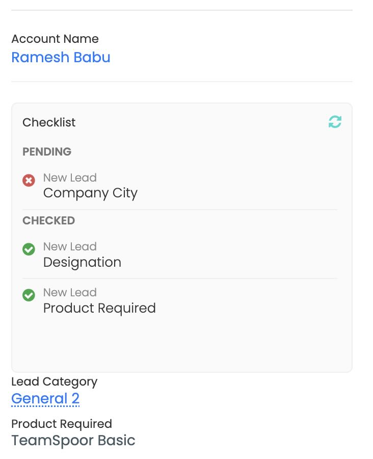 ZNICRM CRM checklist dashboard preview