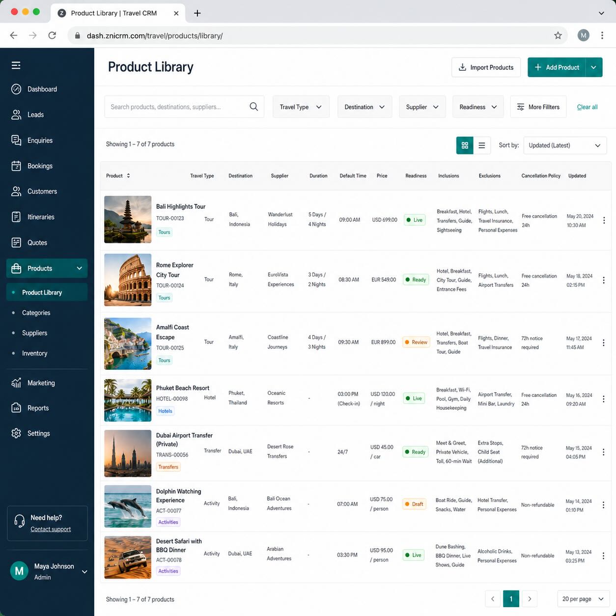 Travel package planner mockup